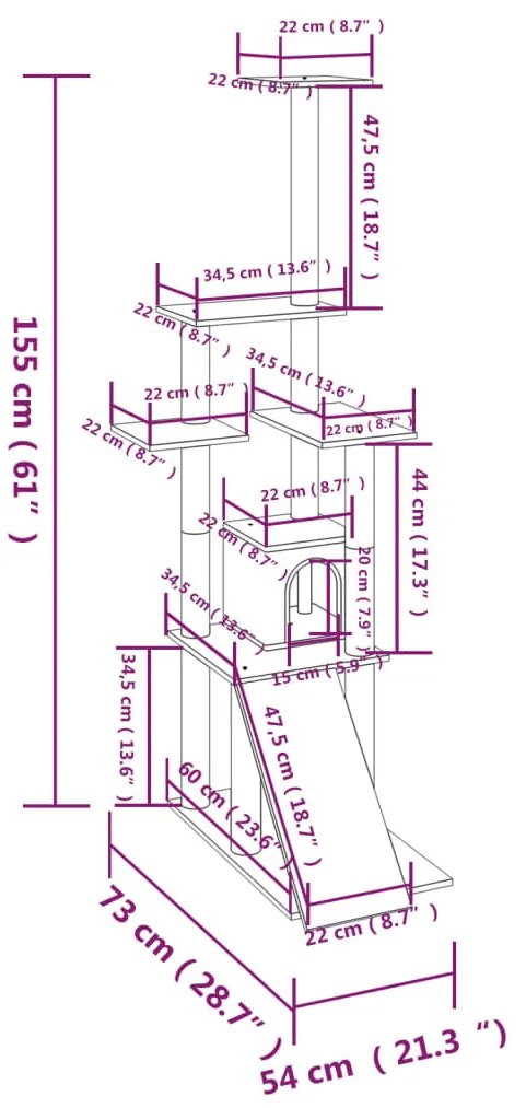 Árvore para gatos c/ postes arranhadores sisal 155 cm cor creme