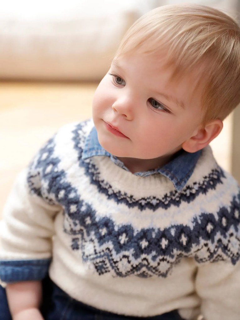 Camisola jacquard, em malha flexível e ultrassuave, para bebé menino cru