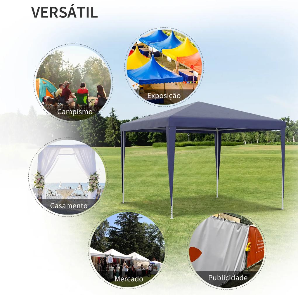 Tenda de Jardim Tenda de Exterior com Tubos de Aço e Cobertura de PE para Eventos Campismo Festas 293x293x252 cm Azul