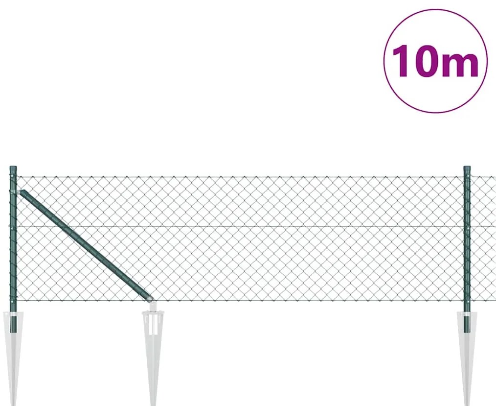 Conjunto de Postes de Cerca Verde 0.6 x 10 m Aço Galvanizado