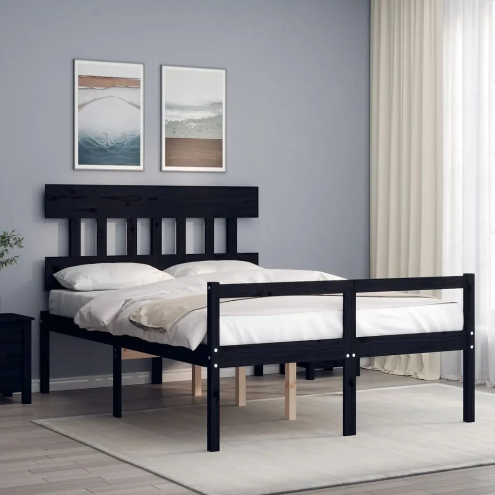 Estrutura de cama de casal c/ cabeceira madeira maciça preto