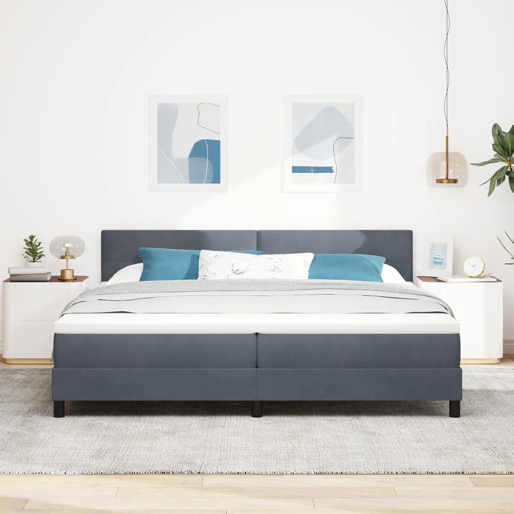 Cama Box Spring com Colchão vidaXL Cinza Escuro 200x200 cm Veludo