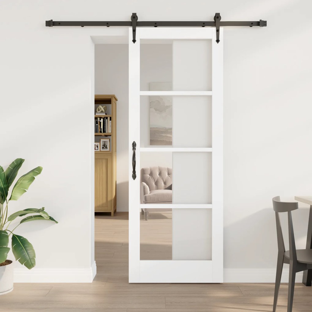 Conjunto de Porta Deslizante vidaXL com Acessórios Branca 78x211 cm Madeira Sólida de Pinho