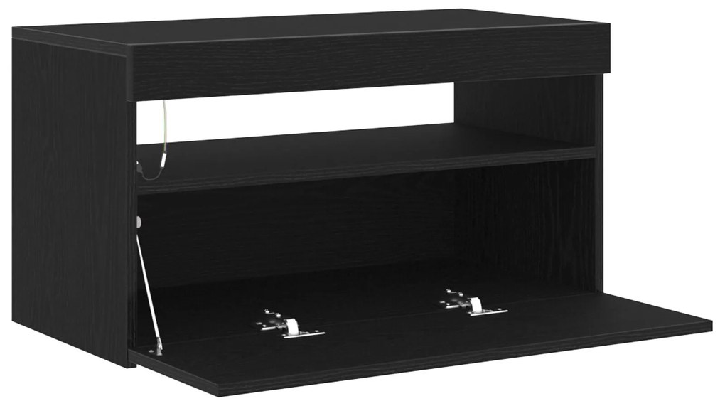 Estante para TV com Luzes LED em Madeira de Carvalho Preto 75x35x40 cm