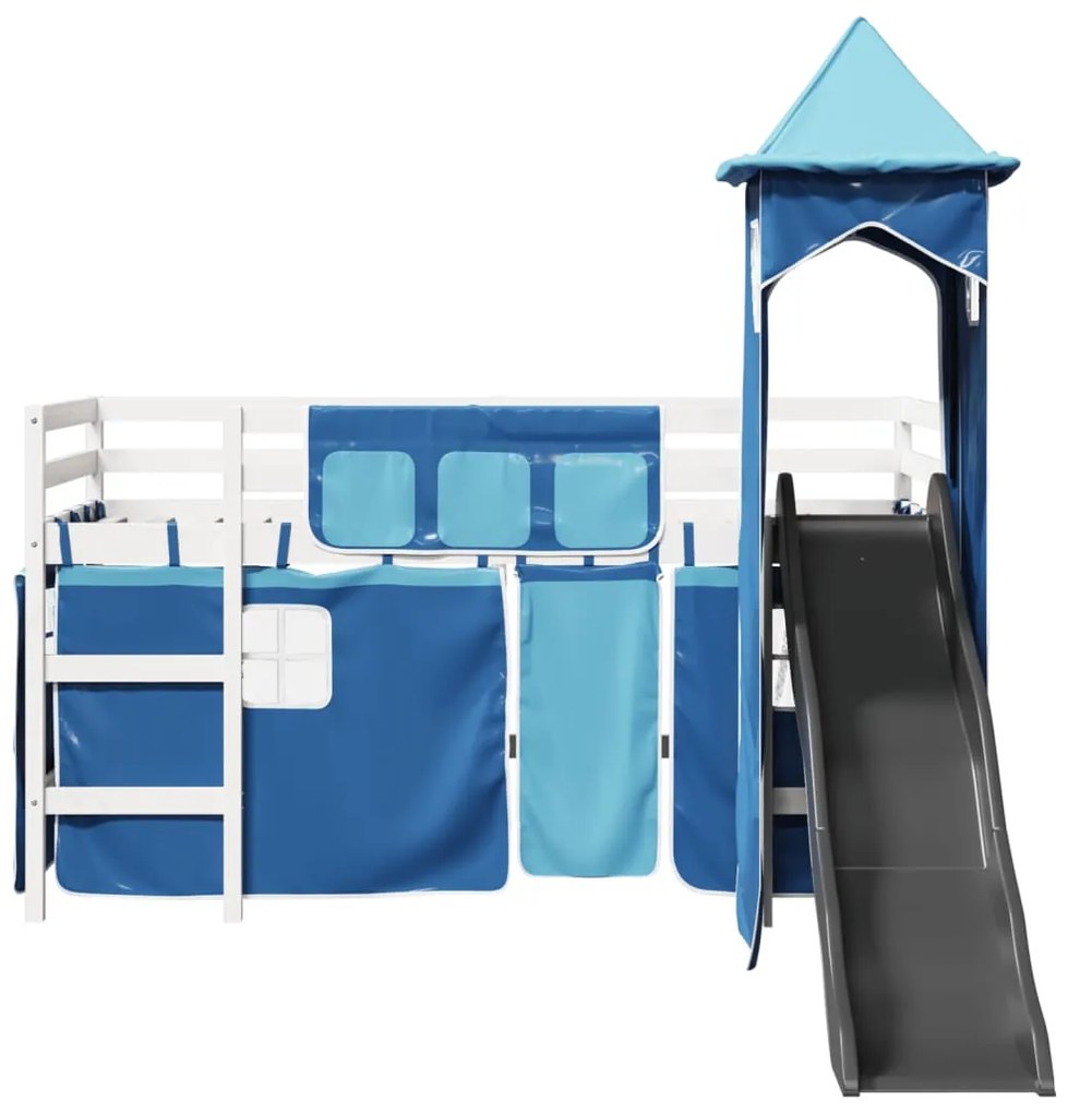 Cama alta para criança com torre 90x190 cm pinho maciço azul