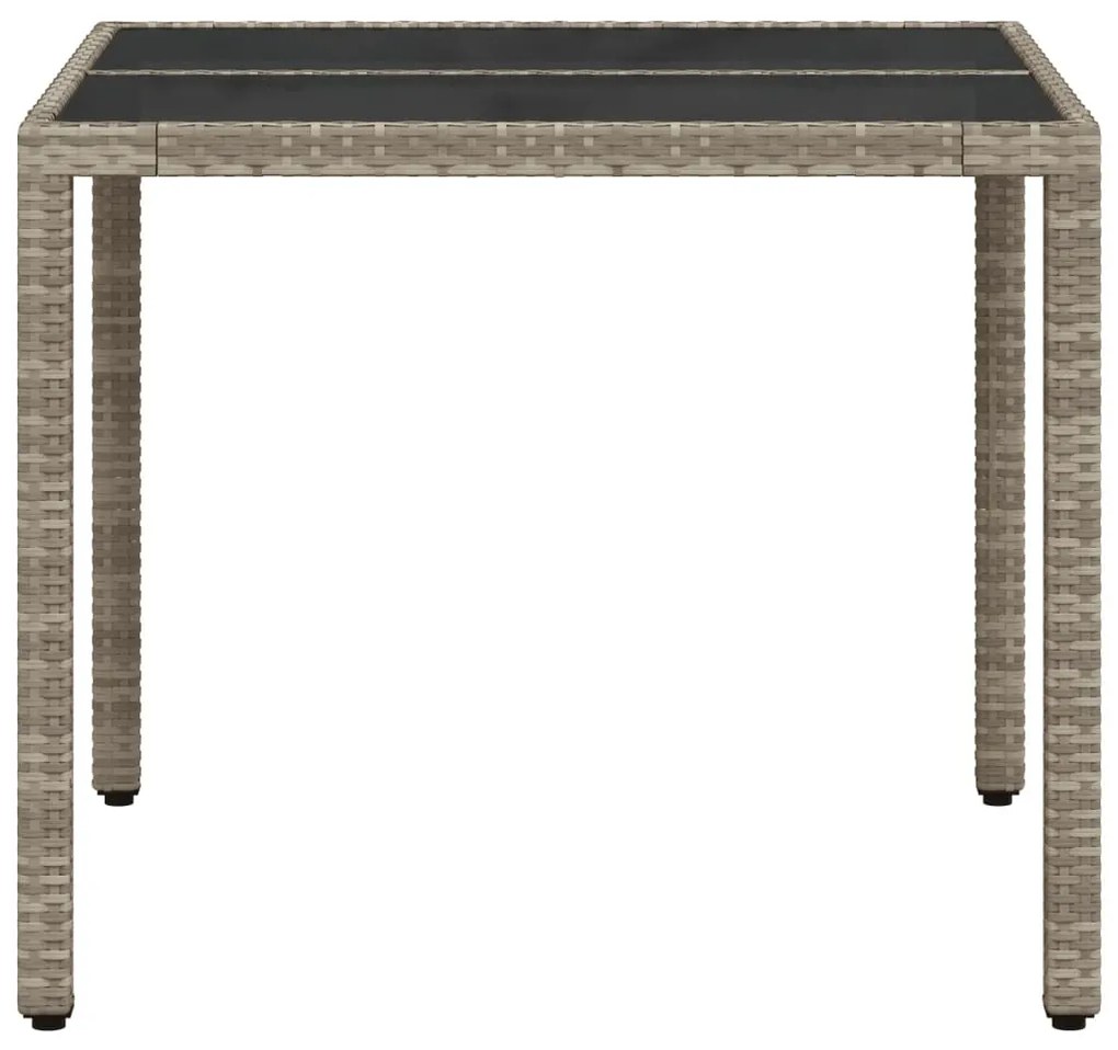 Mesa de jardim c/ tampo de vidro 90x90x75cm vime PE cinza-claro