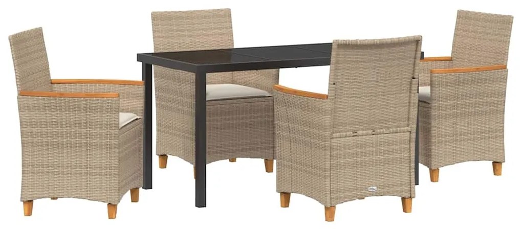 Conjunto de Jantar de Jardim com 5 Peças e Almofadas em Polirattan Beg