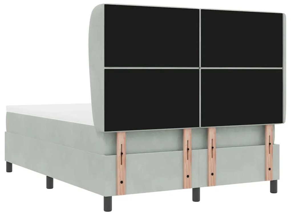 Cama Box Spring com Colchão Cinza Claro 140x190 cm em Veludo