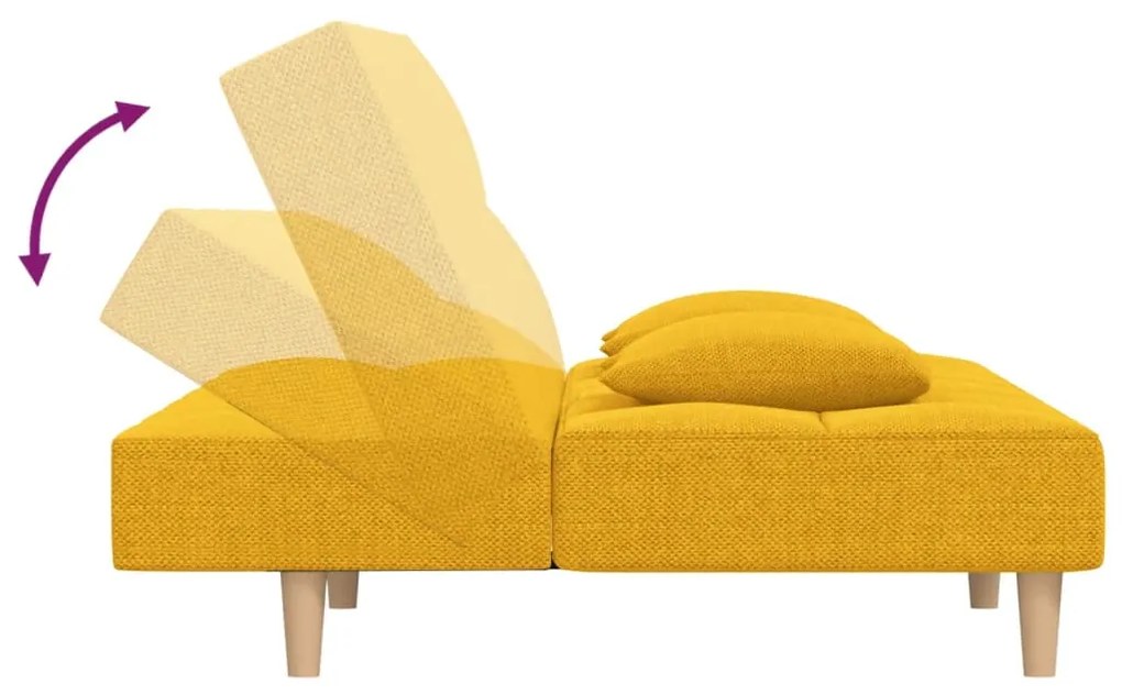 Sofá-cama 2 lugares com duas almofadas tecido amarelo