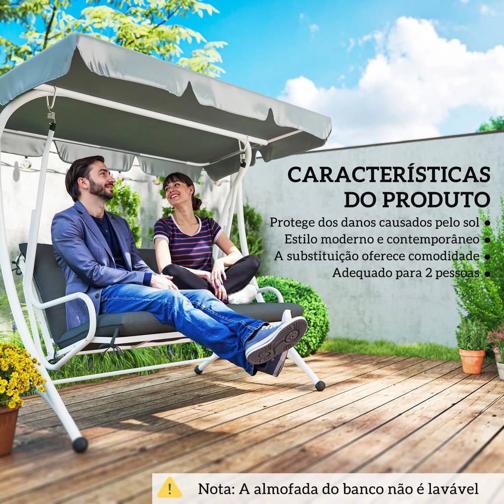 Almofada para Banco de Jardim ou para Baloiço de Jardim (NÃO INCLUIDOS) 120x110x12 cm de 2 Lugares com 6 Cordões de Fixação Preto