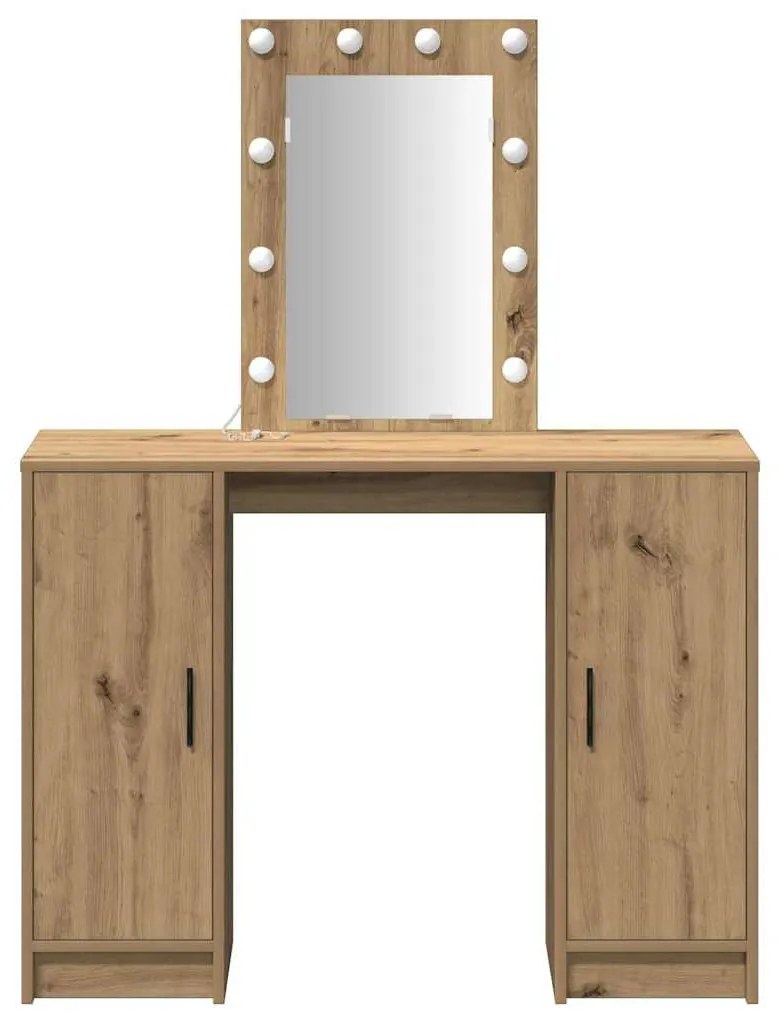 Mesa de Maquilhagem com Luzes LED Carvalho Artesanal 102x33x135 cm