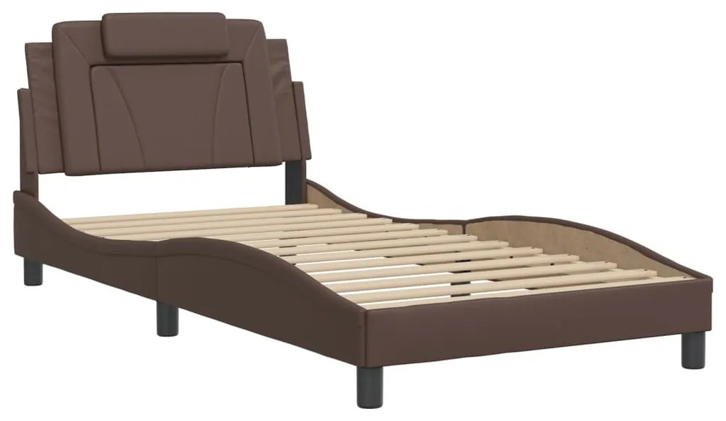 Estrutura cama c/ cabeceira 100x200cm couro artificial castanho