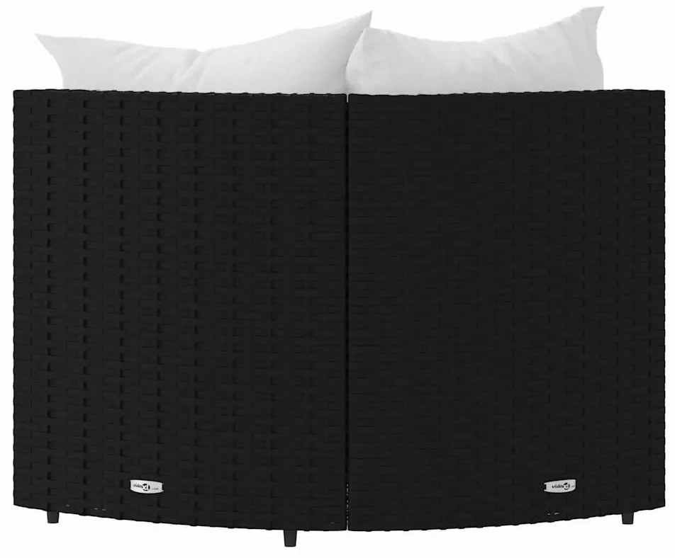 Sofás de canto p/ jardim c/ almofadões 2 pcs vime PE preto