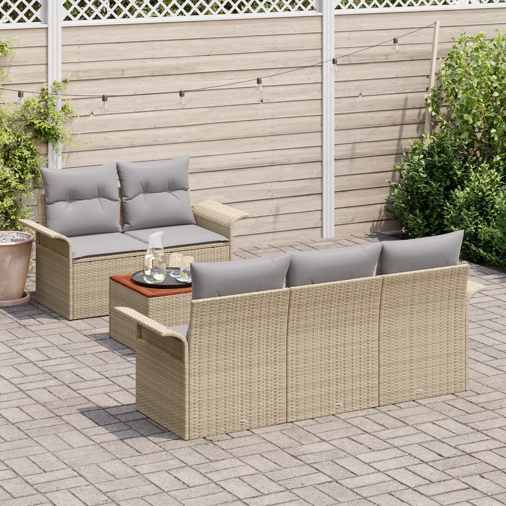Conjunto de Sofá de Jardim de 6 Peças com Almofadas Bege Vime Acácia