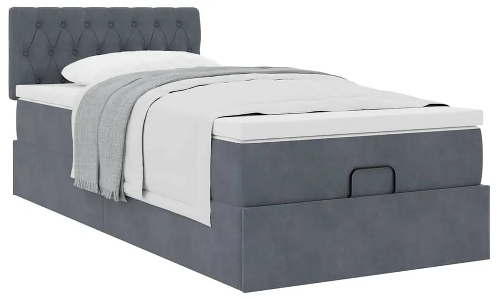 Estrutura cama otomana colchão 80x200 cm veludo cinzento escuro