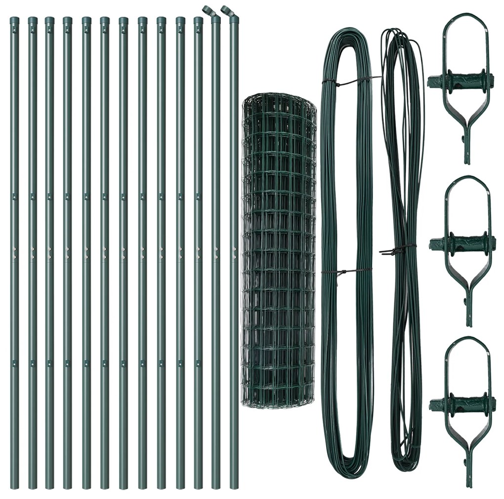 Cerca Euro com 13 Postes 1x25 m Aço Galvanizado Verde