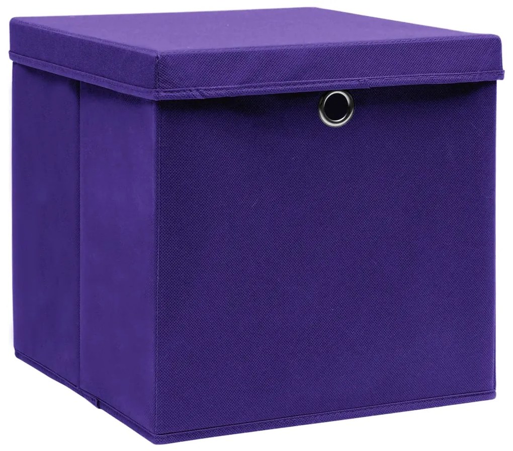 Caixas de arrumação com tampas 4 pcs 32x32x32 cm tecido roxo