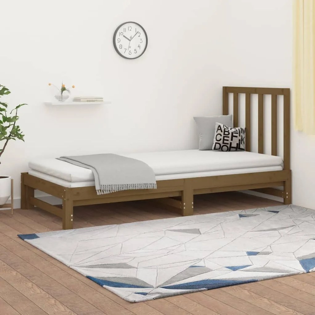 Estrutura sofá-cama de puxar 2x(90x190)cm pinho maciço castanho