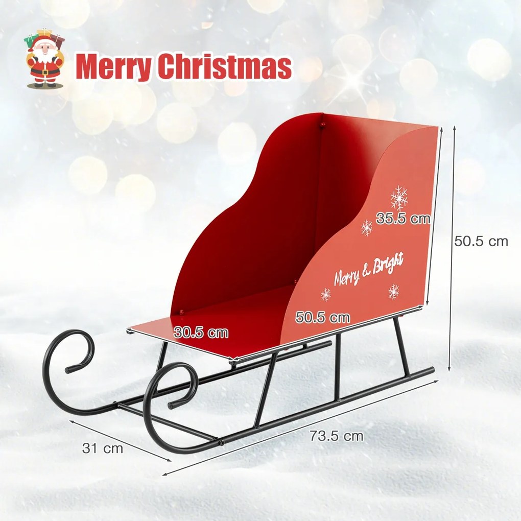 Cesto de Natal em Metal desenho Trenó de Natal para Presentes do Pai Natal Carrinho Trenó Decoração de Natal para Casa Vermelho