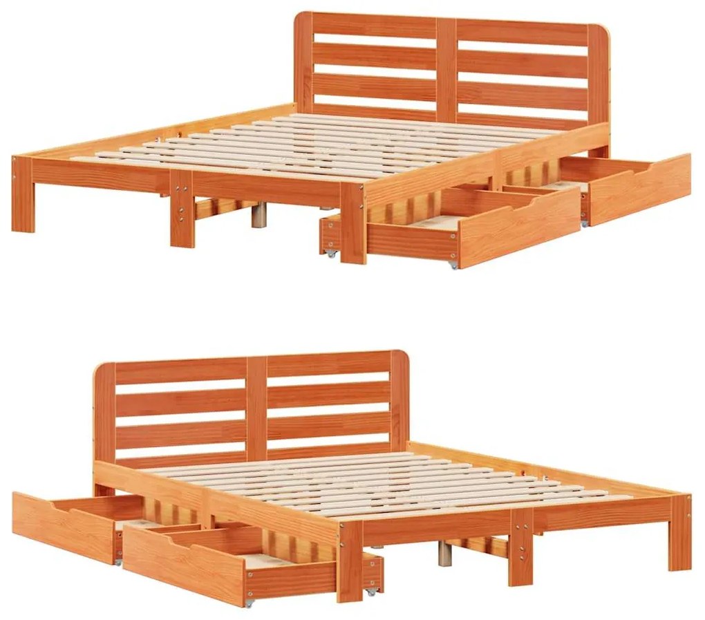 Cama sem colchão 160x200 cm madeira pinho maciço castanho-mel
