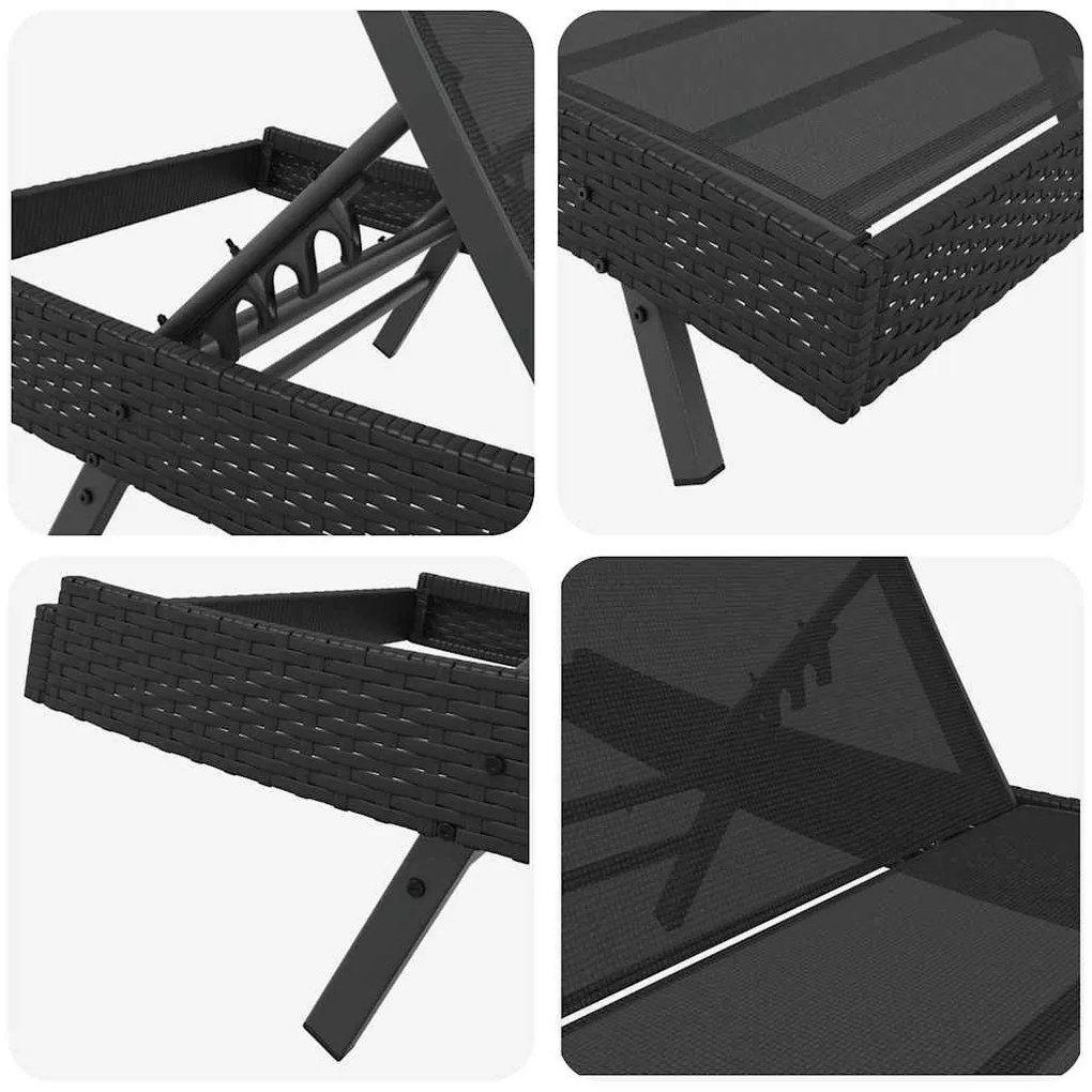 Espreguiçadeira 2 pcs Preto 40 x 40 x 40.5 cm Rattan Sintético