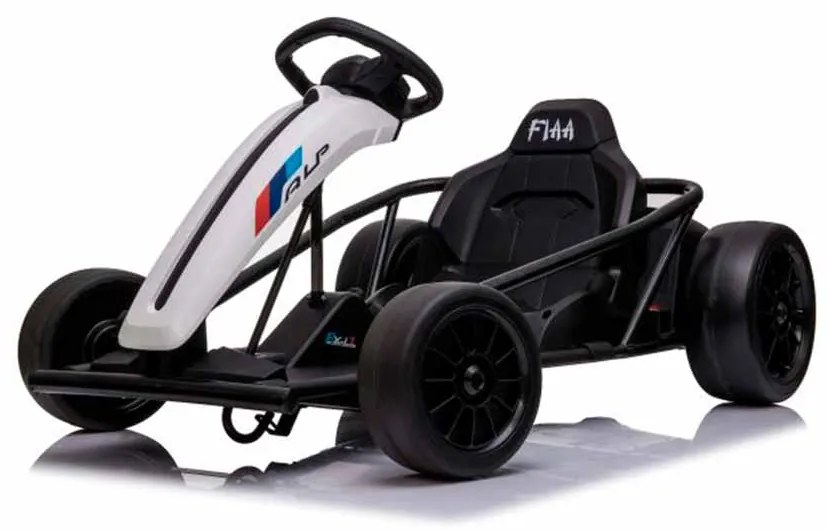 Kart elétrico DRIFT-CAR 24V, rodas lisas Drift, motor 2 x 350W, modo Drift a 13 km/h, bateria 24V, construção sólida branco