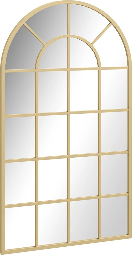 Espelho com vidro em arco, estilo industrial, janela em arco de metal, 110 x 65 cm, dourado
