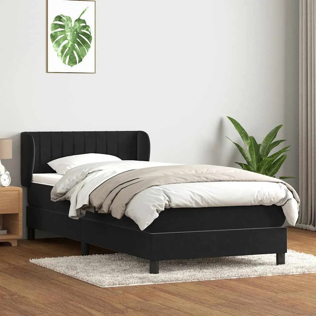 vidaXL Cama com molas/colchão preto 80x210 cm veludo