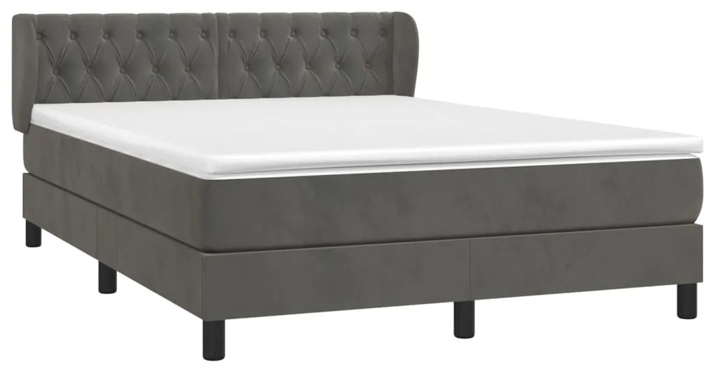 Cama com molas/colchão 140x190 cm veludo cinzento-escuro