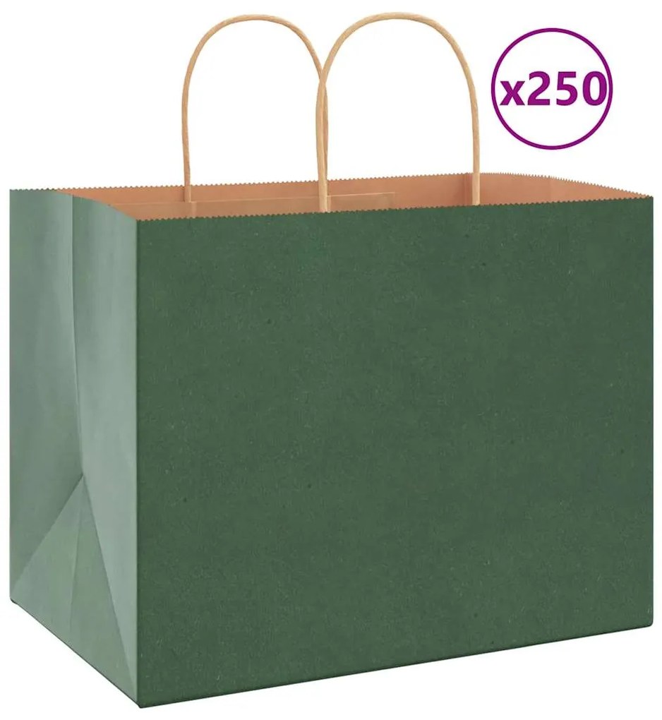 vidaXL Sacos de papel 250 unid com alças verde 32x22x24 cm