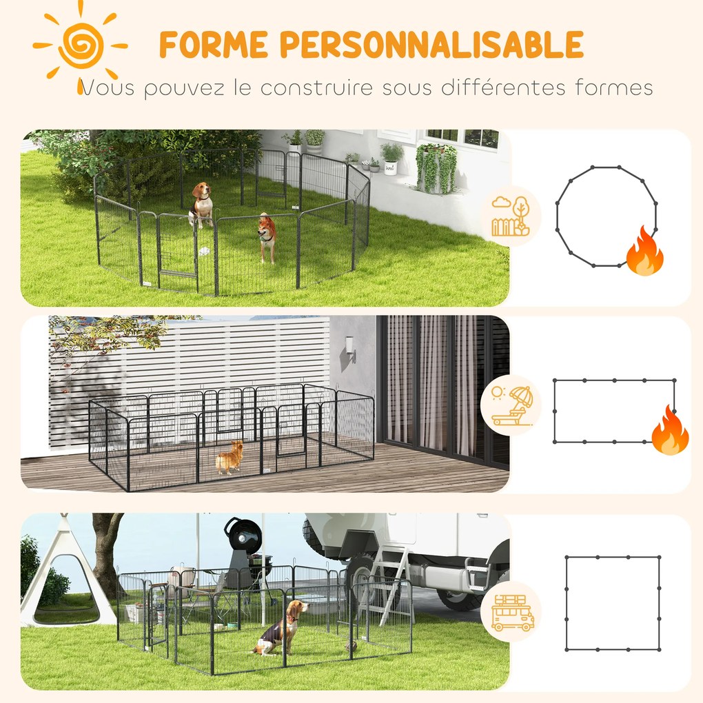 Recinto modular em aço com revestimento epóxi e porta com fechadura para cães e pequenos animais, para uso interior e exterior, 80 x 80 cm, cinzento