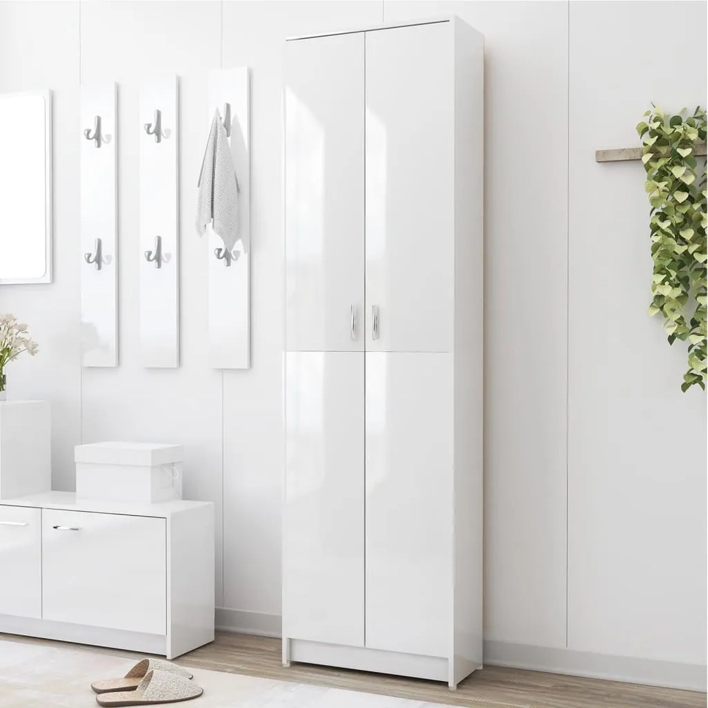 802855 vidaXL Roupeiro de corredor 55x25x189cm contraplacado branco brilhante