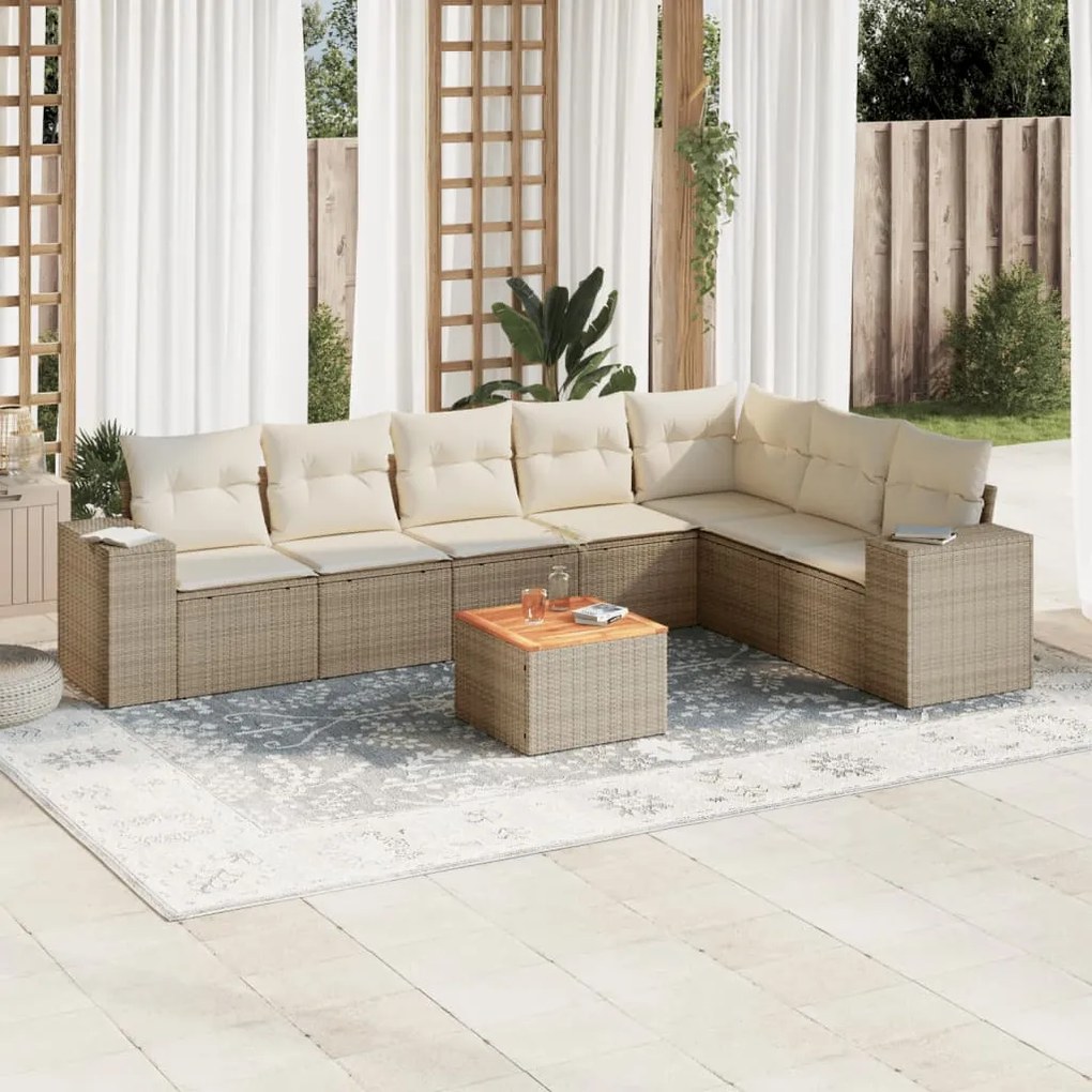 vidaXL 8 pcs conjunto de sofás p/ jardim com almofadões vime PE bege