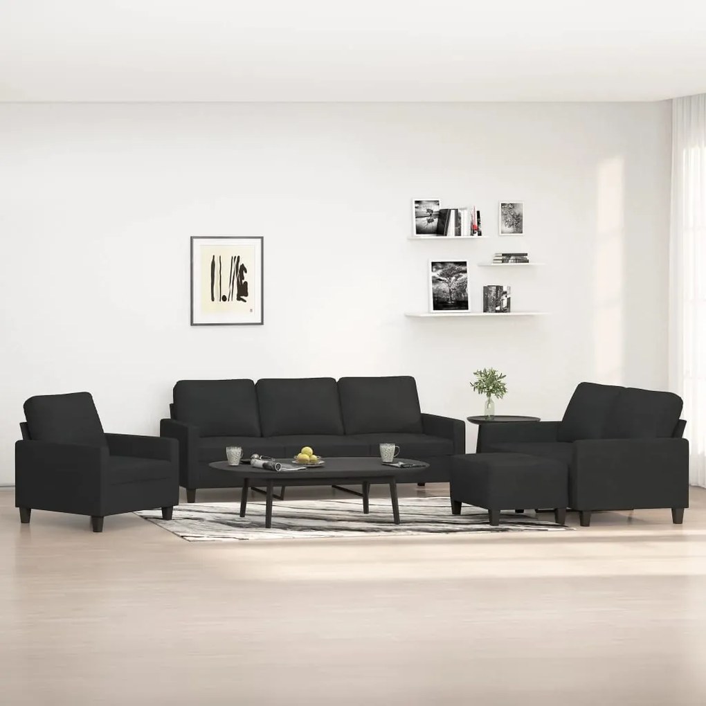 vidaXL 4 pcs conjunto de sofás com almofadões tecido preto