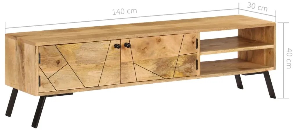 Móvel de TV em madeira de mangueira maciça 140x30x40 cm