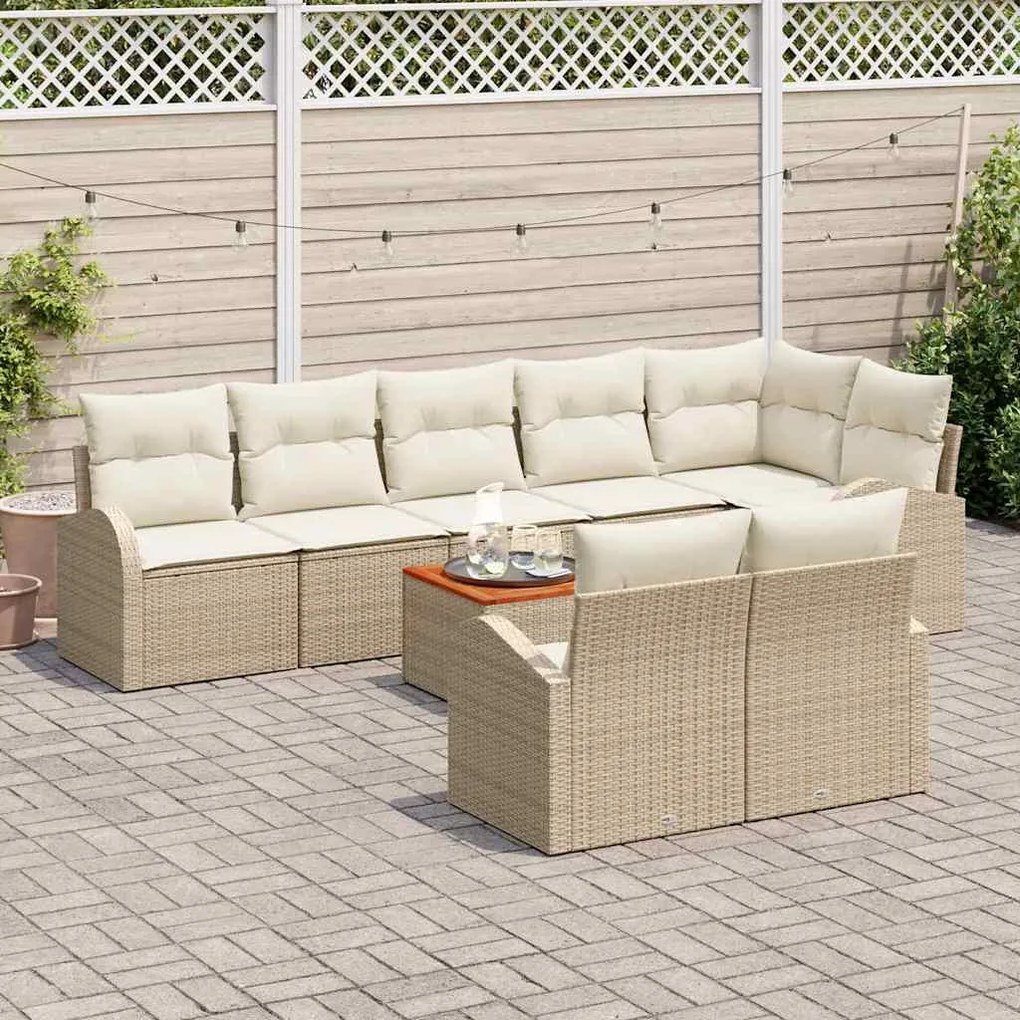 Conjunto de Sofás Jardim com 9 Peças com Almofadas Bege Rattan Poliést