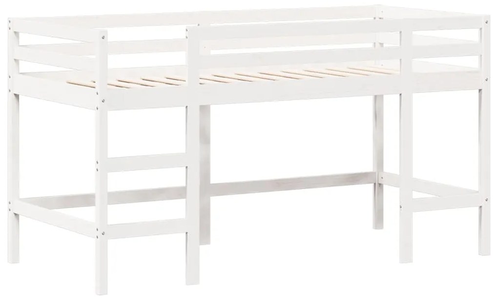 Cama alta c/ escada e telhado 80x200 cm pinho maciço branco