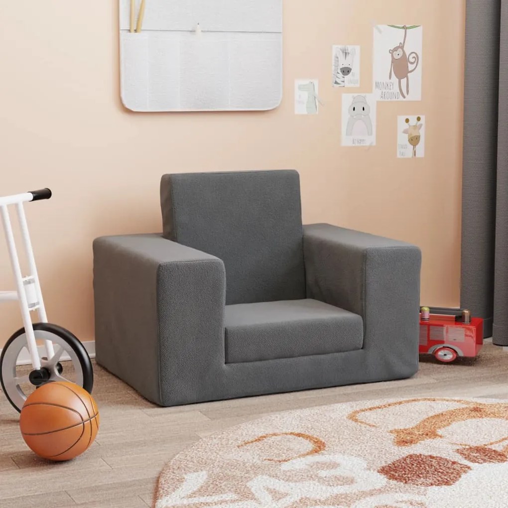 vidaXL Sofá-cama infantil pelúcia macia antracite