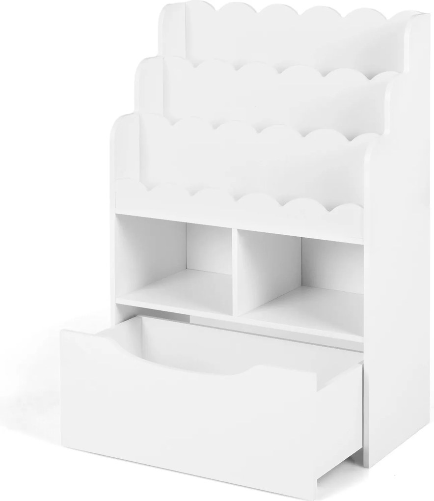Estante Infantil para Brinquedos, 30 x 60 x 91 cm, Gaveta Removível com Rodas, Branco