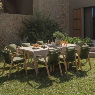 Conjunto De Mesa Retangular Extensível 200-260-320x100 Cm E 8 Cadeiras De Jardim Com Apoios De Braços Em Madeira - Sklum
