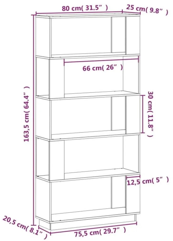 Estante/divisória 80x25x163,5 cm pinho maciço cinza