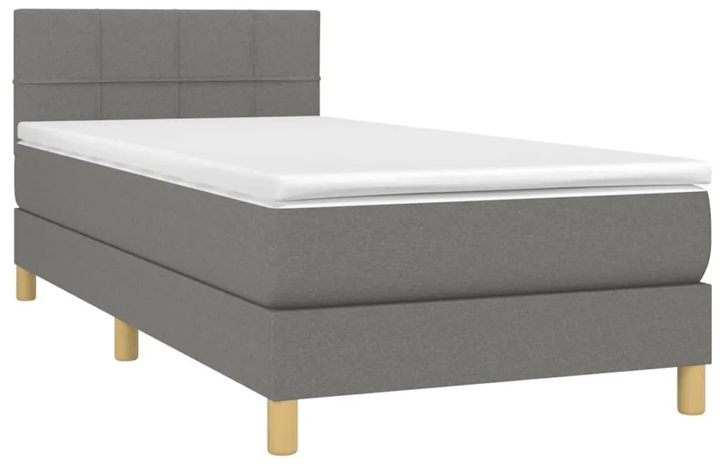 Cama box spring c/ colchão e LED 90x200 cm tecido cinza-escuro