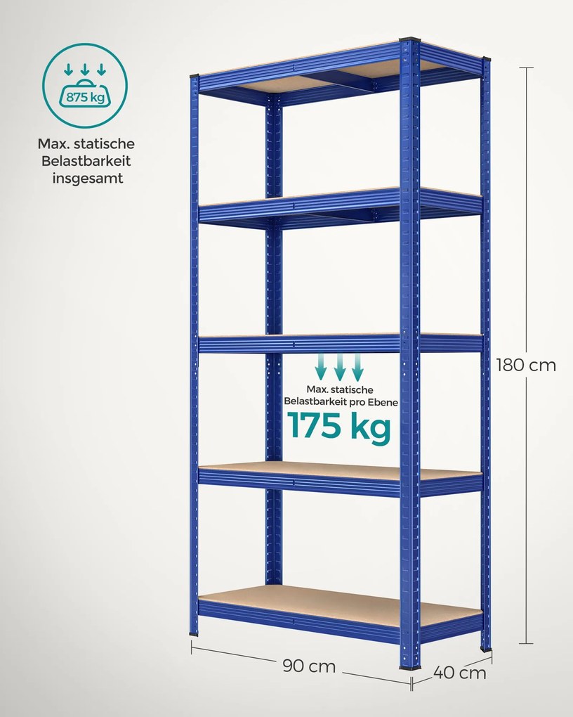 Estante de armazenamento 180 x 90 x 40 cm Azul