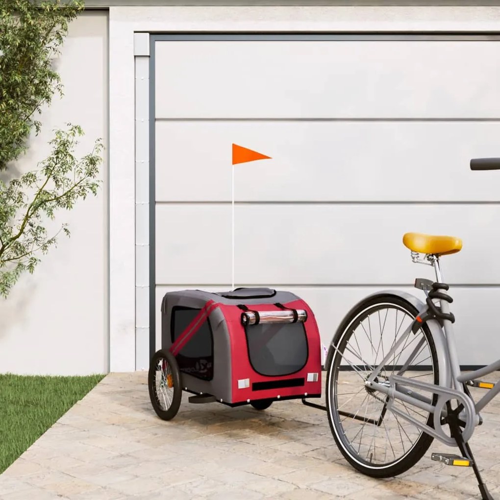 vidaXL Reboque bicicleta animais tecido oxford/ferro vermelho/cinzento