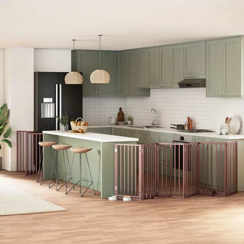 vidaXL Portão cães c/ porta dobrável 15 painéis 750 cm álamo castanho