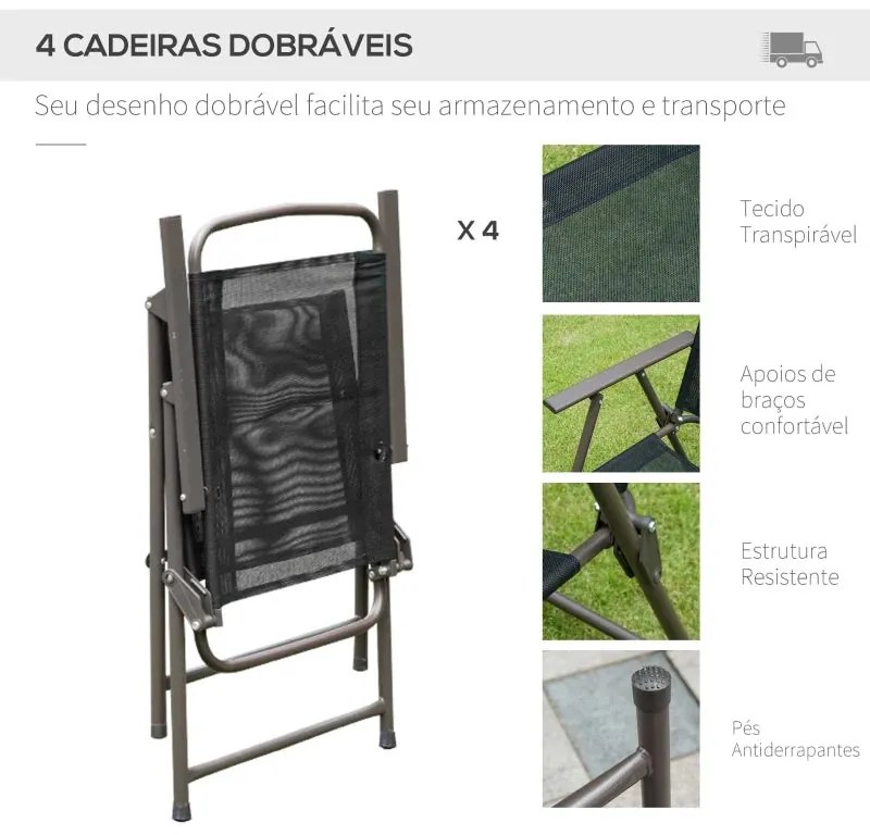 Conjunto de Refeição de Jardim Shilla - 4 Cadeiras, 1 Mesa e 1 Guarda