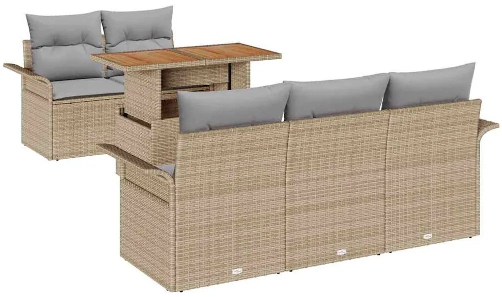 Conjunto de sofá de jardim com 6 peças e almofadas bege