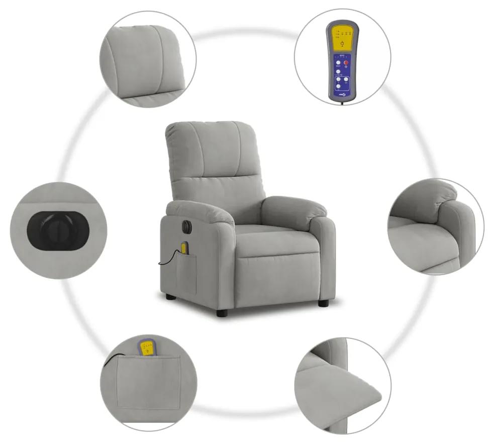 Poltrona massagens reclinável elétrica microfibra cinza-claro