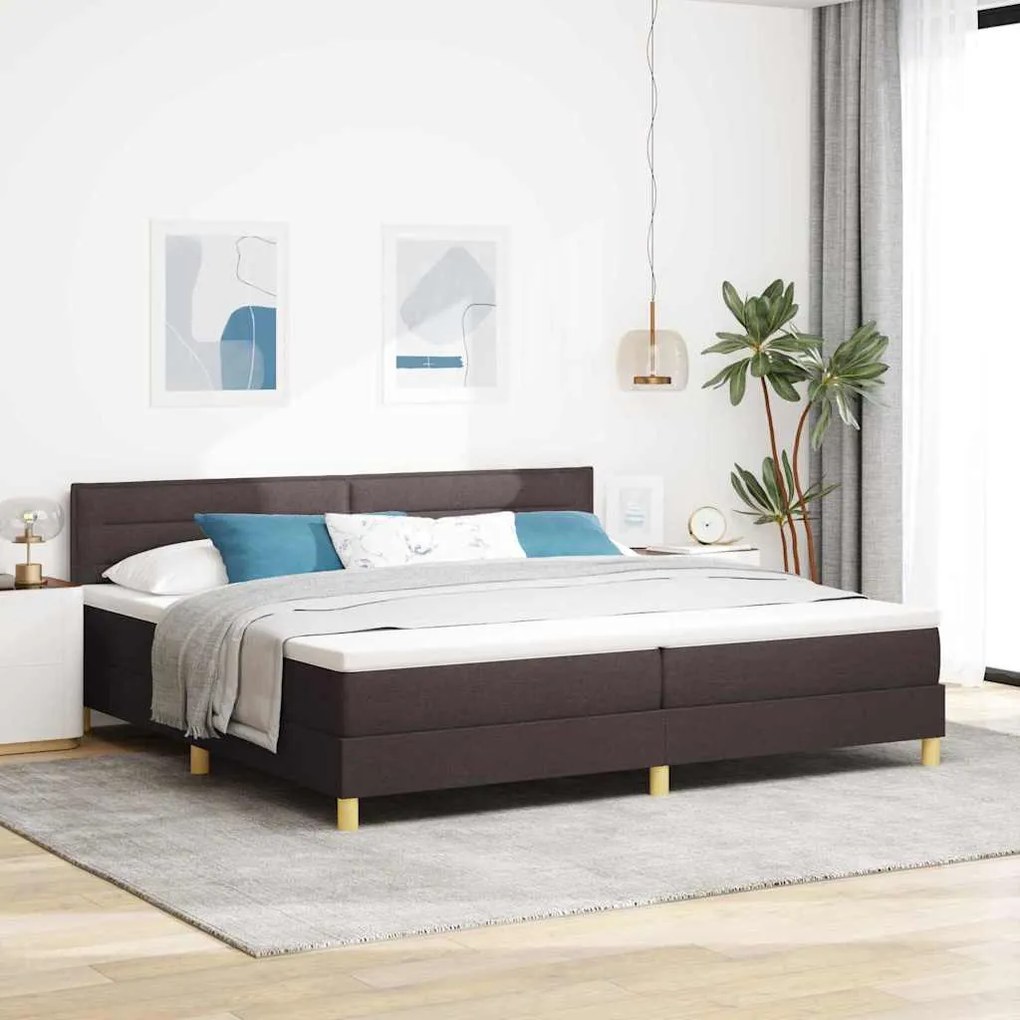 Cama Box Spring com Colchão Castanho Escuro 200x200 cm Tecido