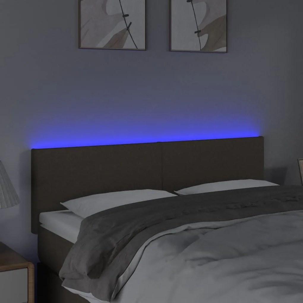 Cabeceira cama luzes LED tecido 144x5x78/88cm cinza-acastanhado